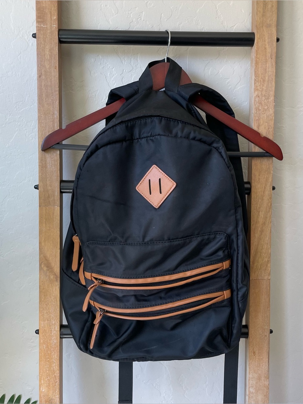 Gysan Black Backpack with Tan Accents — Everyday Backpack/Book Bag